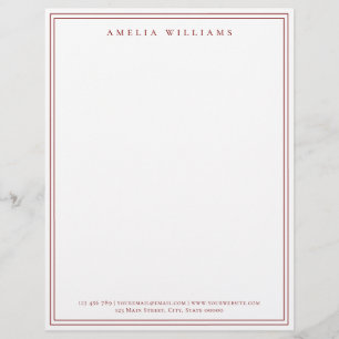 Elegant Minimalist Red Two Border Letterhead