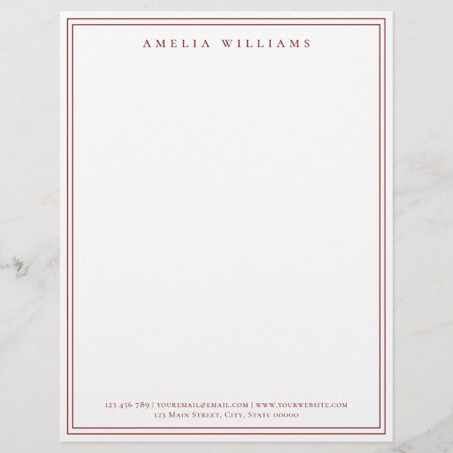 Elegant Minimalist Red Two Border Letterhead (Front)