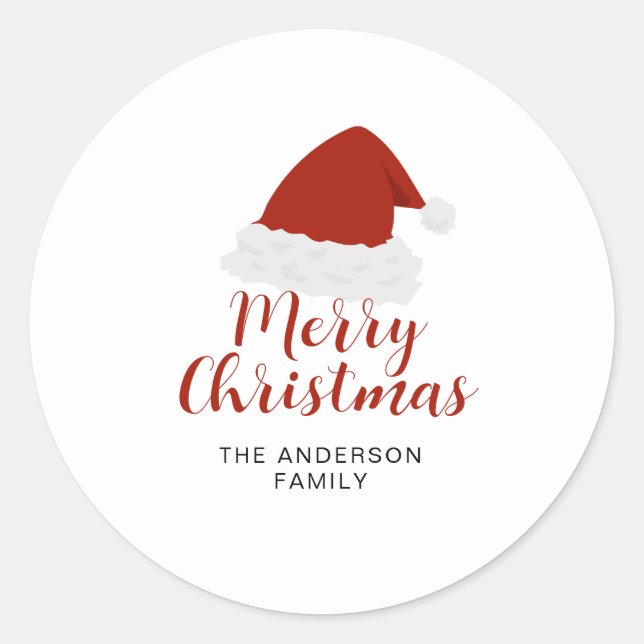 Elegant Minimalist Reindeer Christmas Family Name Classic Round Sticker (Front)