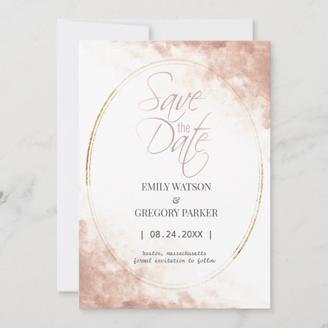 Elegant minimalist rose gold save the date (Front)