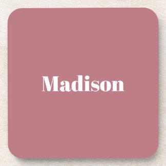 Elegant Minimalist Rose Gold White Name Coaster