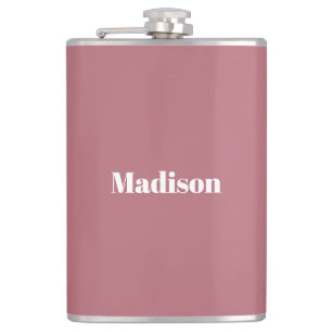 Elegant Minimalist Rose Gold White Name Hip Flask