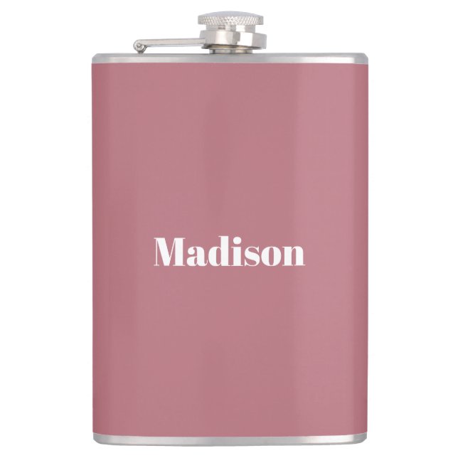 Elegant Minimalist Rose Gold White Name Hip Flask (Front)