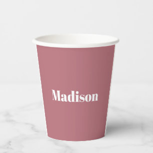 Elegant Minimalist Rose Gold White Name Paper Cups