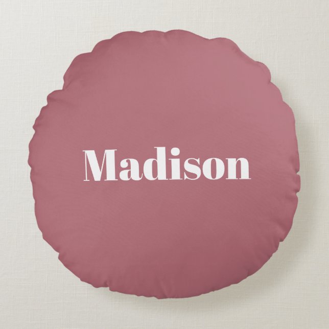 Elegant Minimalist Rose Gold White Name Round Pillow (Front)