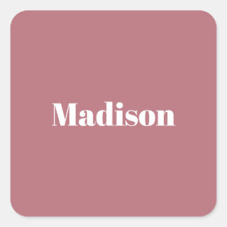 Elegant Minimalist Rose Gold White Name Square Sticker