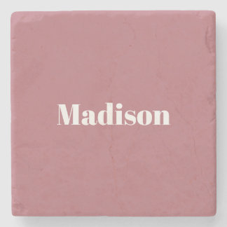 Elegant Minimalist Rose Gold White Name Stone Coaster