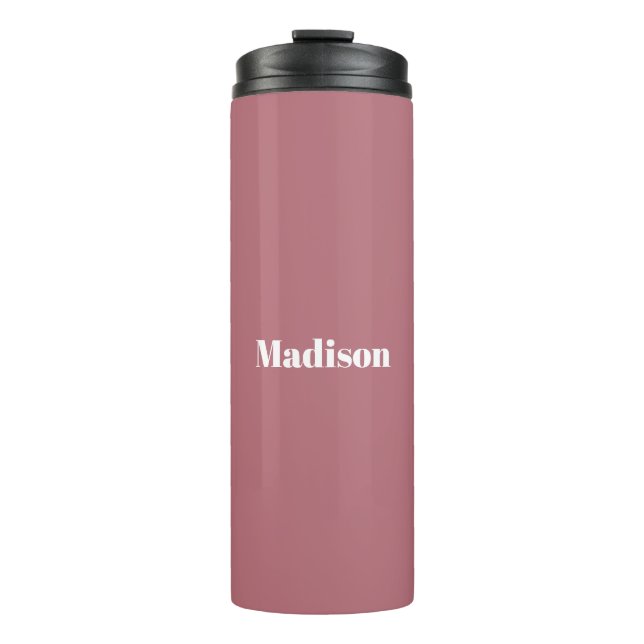 Elegant Minimalist Rose Gold White Name Thermal Tumbler (Front)