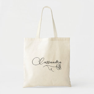 Elegant Minimalist Rose Script Custom Name Tote Bag