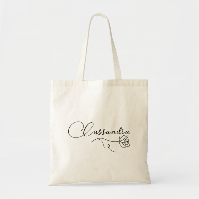 Elegant Minimalist Rose Script Custom Name Tote Bag (Front)