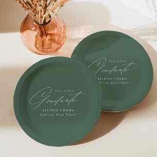 Elegant Minimalist Sage Green Graduation Paper Plate