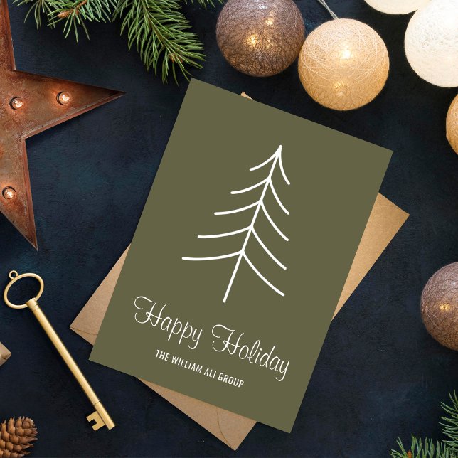 Elegant Minimalist Sage Green Pine Tree Chrismast Holiday Card (Creator Uploaded)