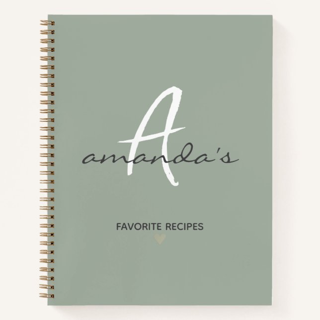 Elegant Minimalist Sage Green Recipe  Notebook (Front)
