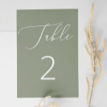 Elegant Minimalist Sage Green Rustic Wedding Table Number<br><div class="desc">Create a calming, nature inspired atmosphere at your reception with this elegant sage green table number. The muted green background offers a soft, organic feel, while the minimalist white script adds a touch of modern sophistication. Ideal for garden weddings, rustic venues, or boho inspired events. This table number is both...</div>