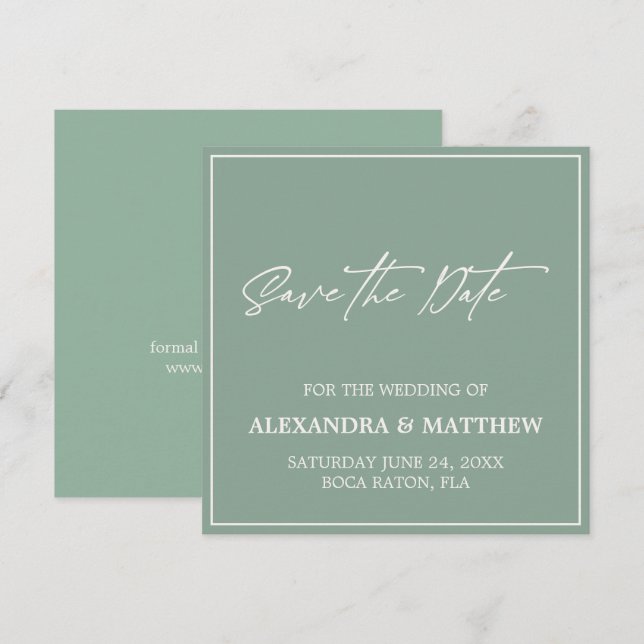 Elegant Minimalist Sage Green  Save The Date (Front/Back)