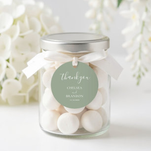 Elegant Minimalist Sage Green Wedding Thank You Classic Round Sticker