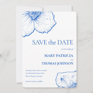 Elegant Minimalist Sapphire Floral, QR Code 🌸 💍 Save The Date