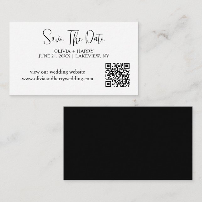 Elegant Minimalist Save The Date Card | QR Code  (Front/Back)