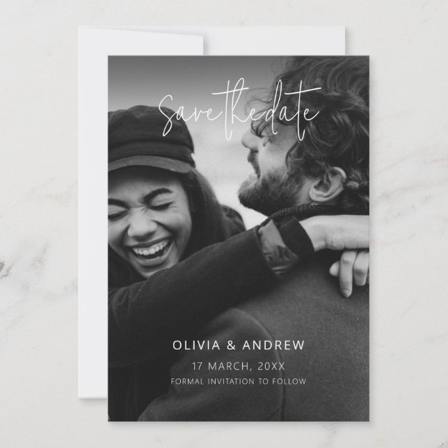 Elegant Minimalist Save the Date With Photo, Boho  (Front)