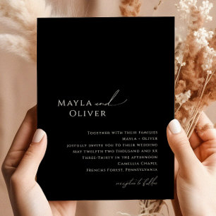 Elegant Minimalist Script   Black Wedding Invitation