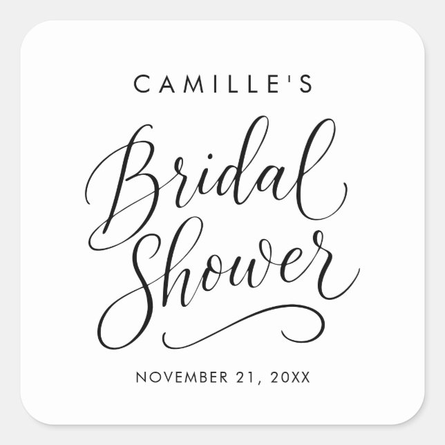 Elegant Minimalist Script Bridal Shower Square Sticker (Front)