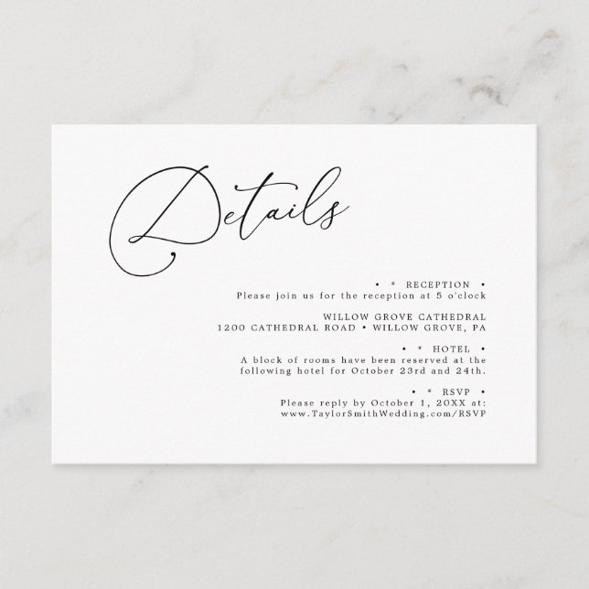 Elegant Minimalist Script Elegant Wedding details Enclosure Card (Front)