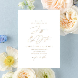 Elegant Minimalist Script Gold Wedding Invitation