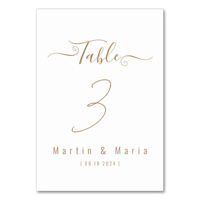 Elegant Minimalist Script Gold Wedding Table Numbe Table Number (Back)