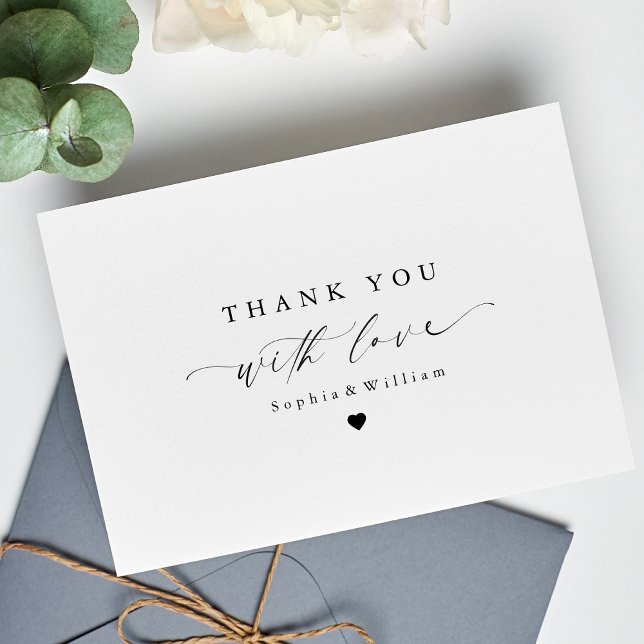 Elegant Minimalist Script Heart Wedding Photo  Thank You Card (Creator Uploaded)