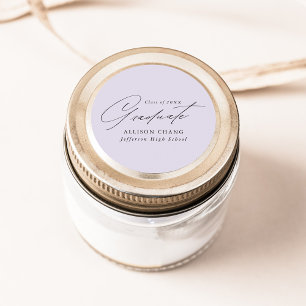 Elegant Minimalist Script Lavender Graduation Classic Round Sticker