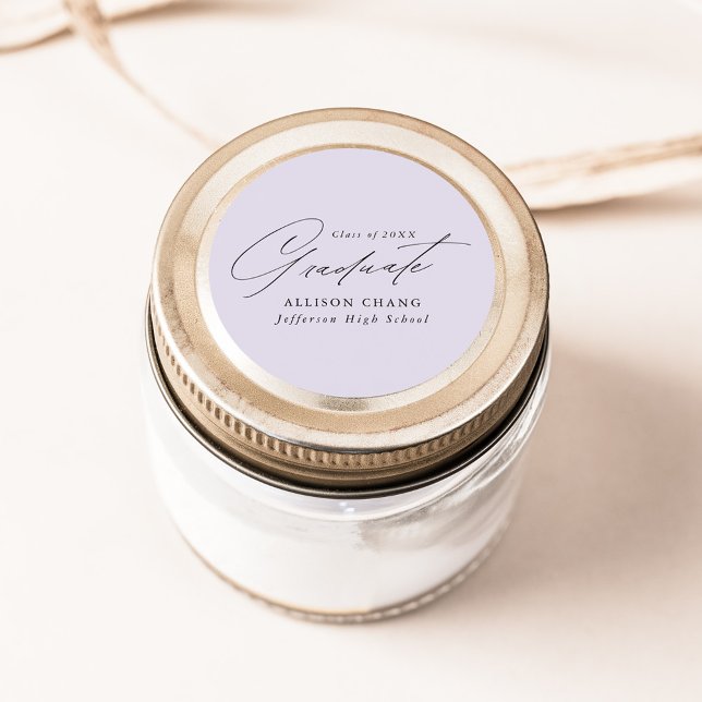 Elegant Minimalist Script Lavender Graduation Classic Round Sticker (Creator Uploaded)