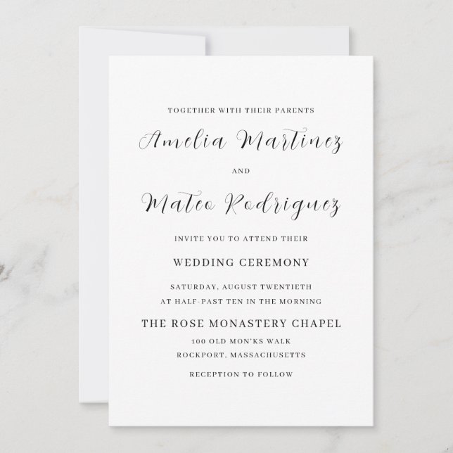 Elegant Minimalist Script Modern Wedding Invitation (Front)