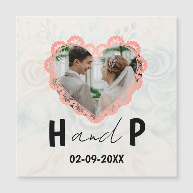 Elegant Minimalist Script Monogram Photo Wedding   Magnetic Invitation (Front)