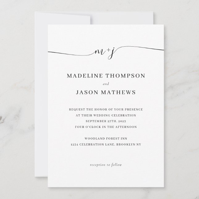 Elegant Minimalist Script Monogram Wedding Invitation (Front)