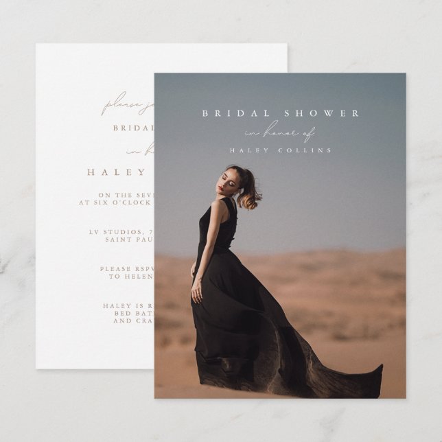 Elegant Minimalist Script Photo Chic Bridal Shower Invitation (Front/Back)