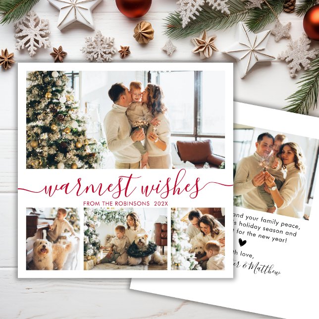 Elegant Minimalist Script Photo Collage Christmas Holiday Card (Creator Uploaded)