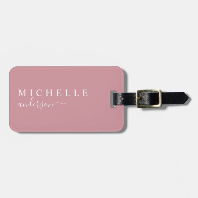 Elegant Minimalist Script Pink Luggage Tag (Front Horizontal)