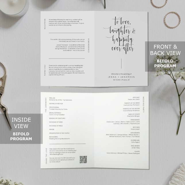 Elegant Minimalist Script QR Code Wedding Folded Program (Creator Uploaded)