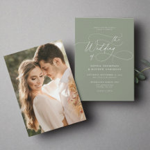 Elegant Minimalist Script Sage Green Photo Wedding
