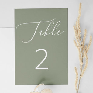 Elegant minimalist script sage green wedding table number
