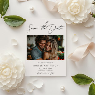 Elegant Minimalist Script Two Photo Save the Date