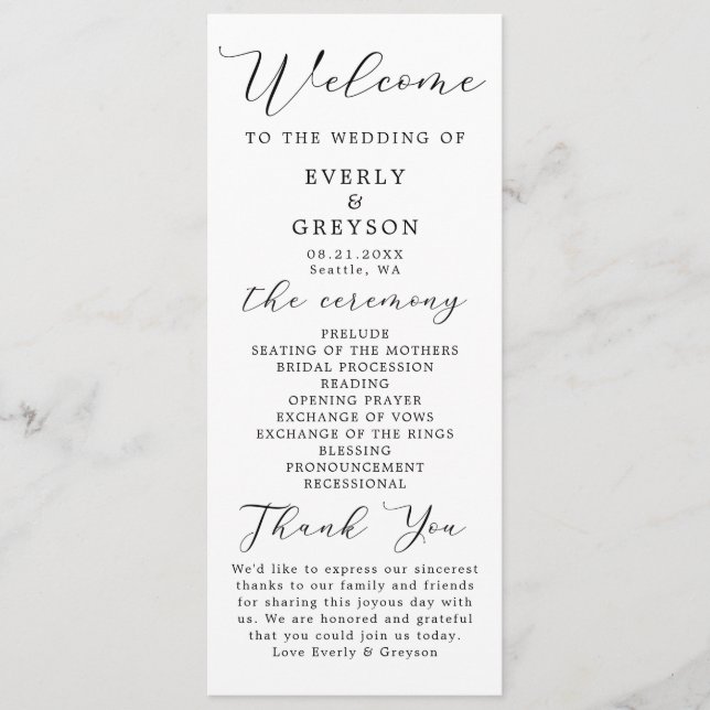 Elegant Minimalist Script Wedding Ceremony Program (Front)