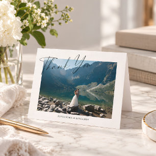Elegant Minimalist Script Wedding Photo Folded Thank You Card