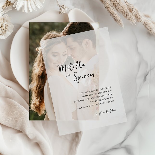 Elegant Minimalist Script Wedding Vellum Invitations (Creator Uploaded)