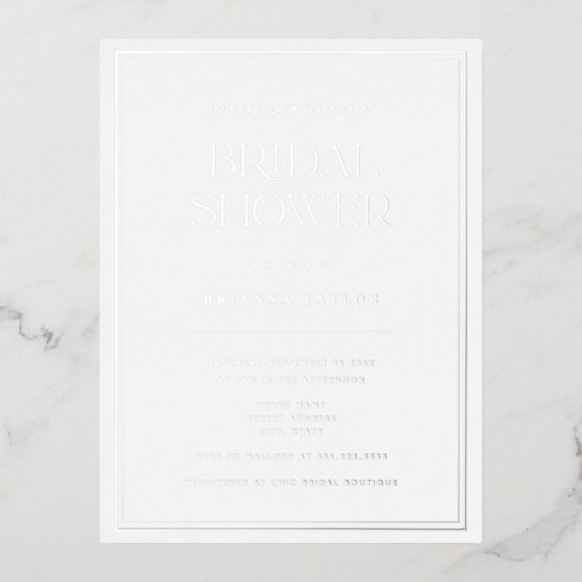 Elegant Minimalist Silver Bridal Shower Foil Invitation Postcard (Front)