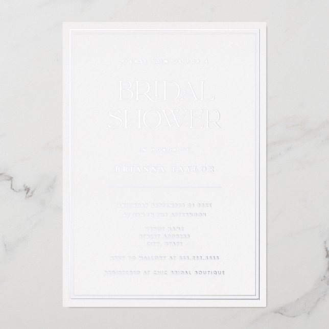 Elegant Minimalist Silver Foil Bridal Shower (Front)