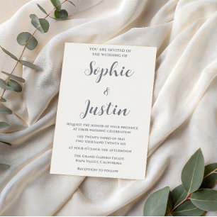 Elegant Minimalist Silver Grey Script Wedding Invitation