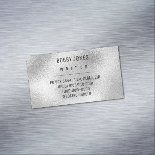 Elegant Minimalist Silver Metallic  Magnetic Business Card