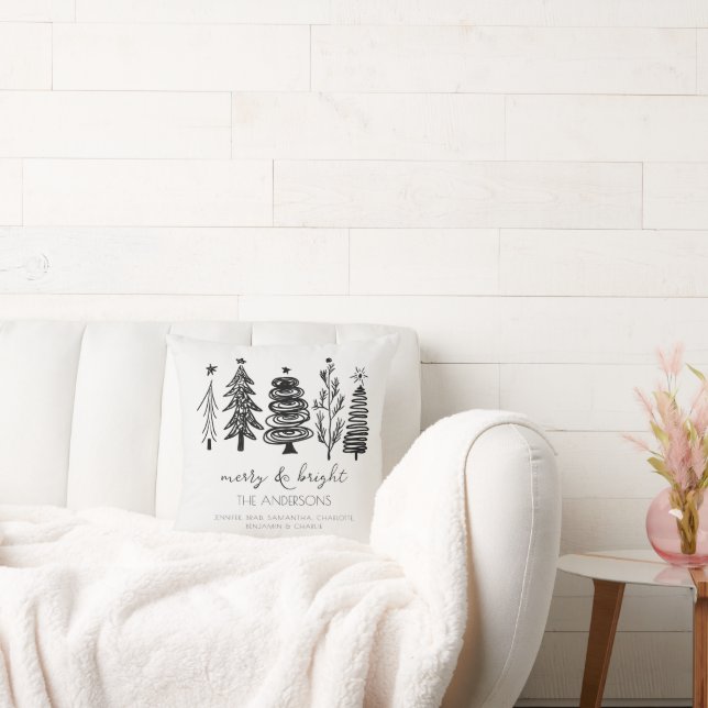 Elegant Minimalist Simple Black White Christmas Throw Pillow (Couch)