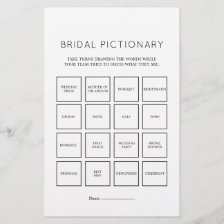 Elegant Minimalist Simple Bridal Pictionary Game